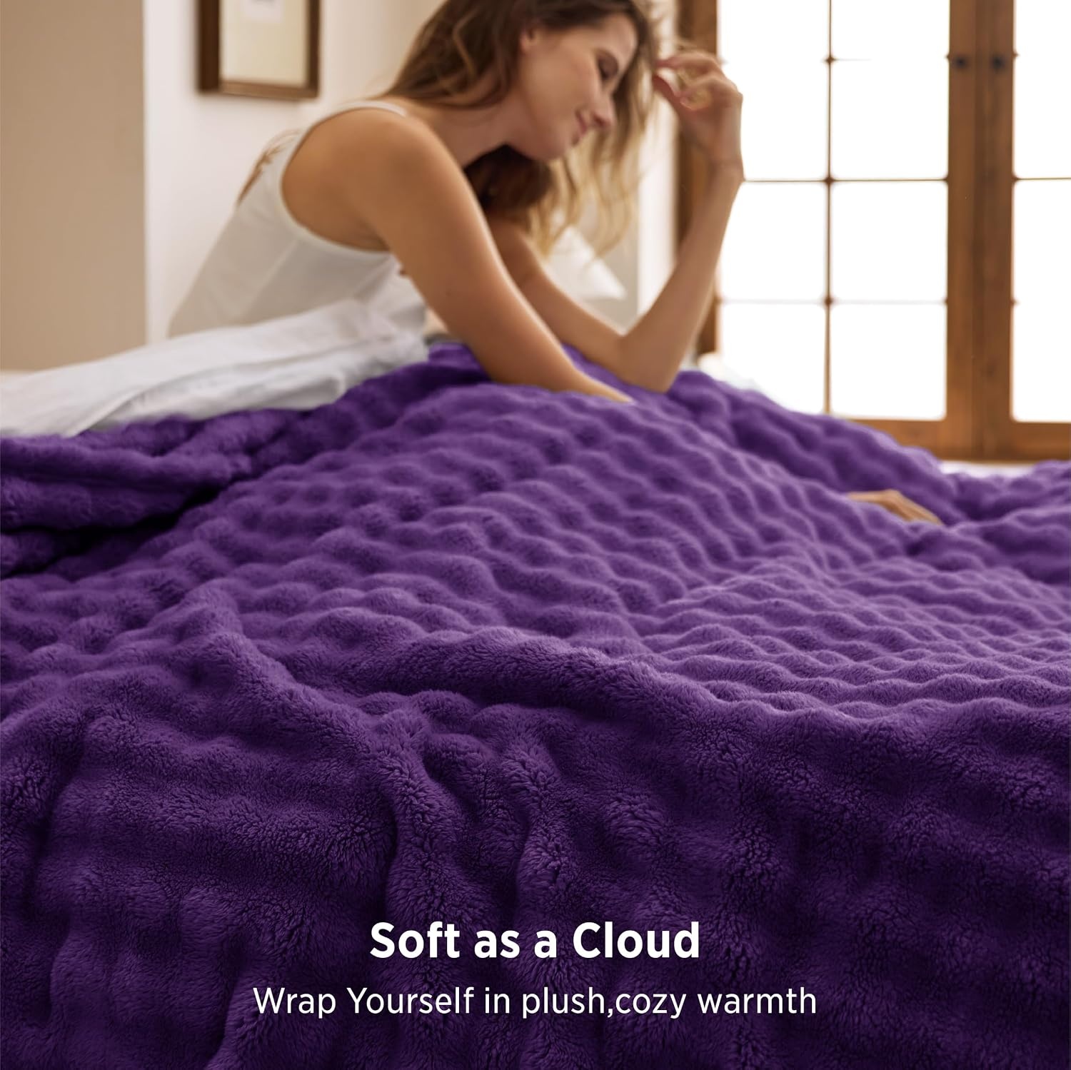 image:imageBedsure 3D Cloud Bubble Fleece Twin Blanket for Bed Burnt Orange 6080Purple
