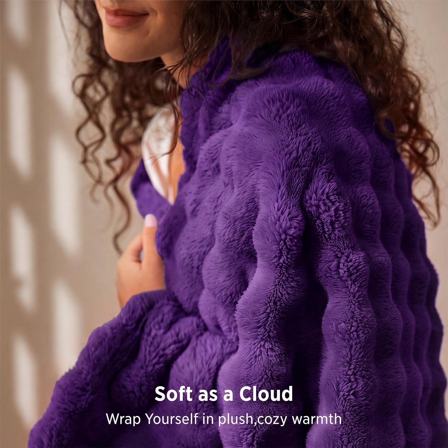 image:imageBedsure 3D Cloud Bubble Fleece Twin Blanket for Bed Burnt Orange 6080Purple