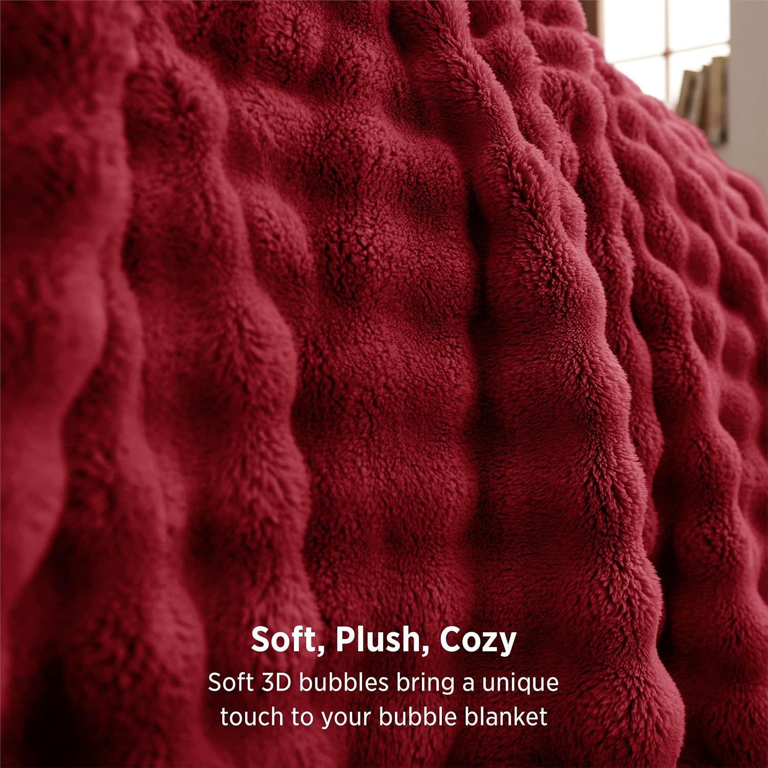 image:imageBedsure 3D Cloud Bubble Fleece Twin Blanket for Bed Burnt Orange 6080Red