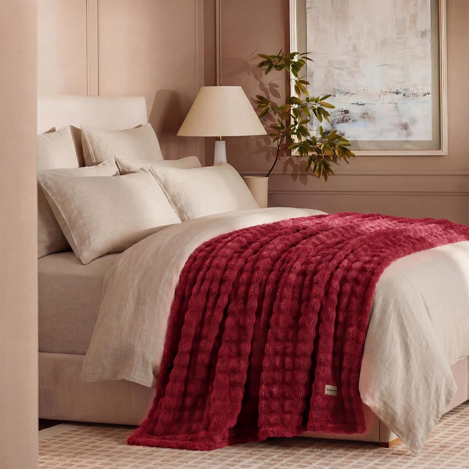 image:imageBedsure 3D Cloud Bubble Fleece Twin Blanket for Bed Burnt Orange 6080Red