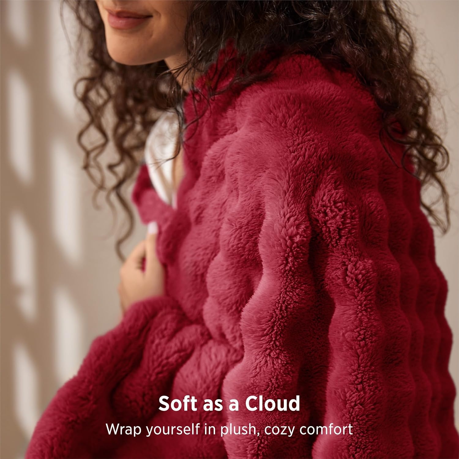 image:imageBedsure 3D Cloud Bubble Fleece Twin Blanket for Bed Burnt Orange 6080Red