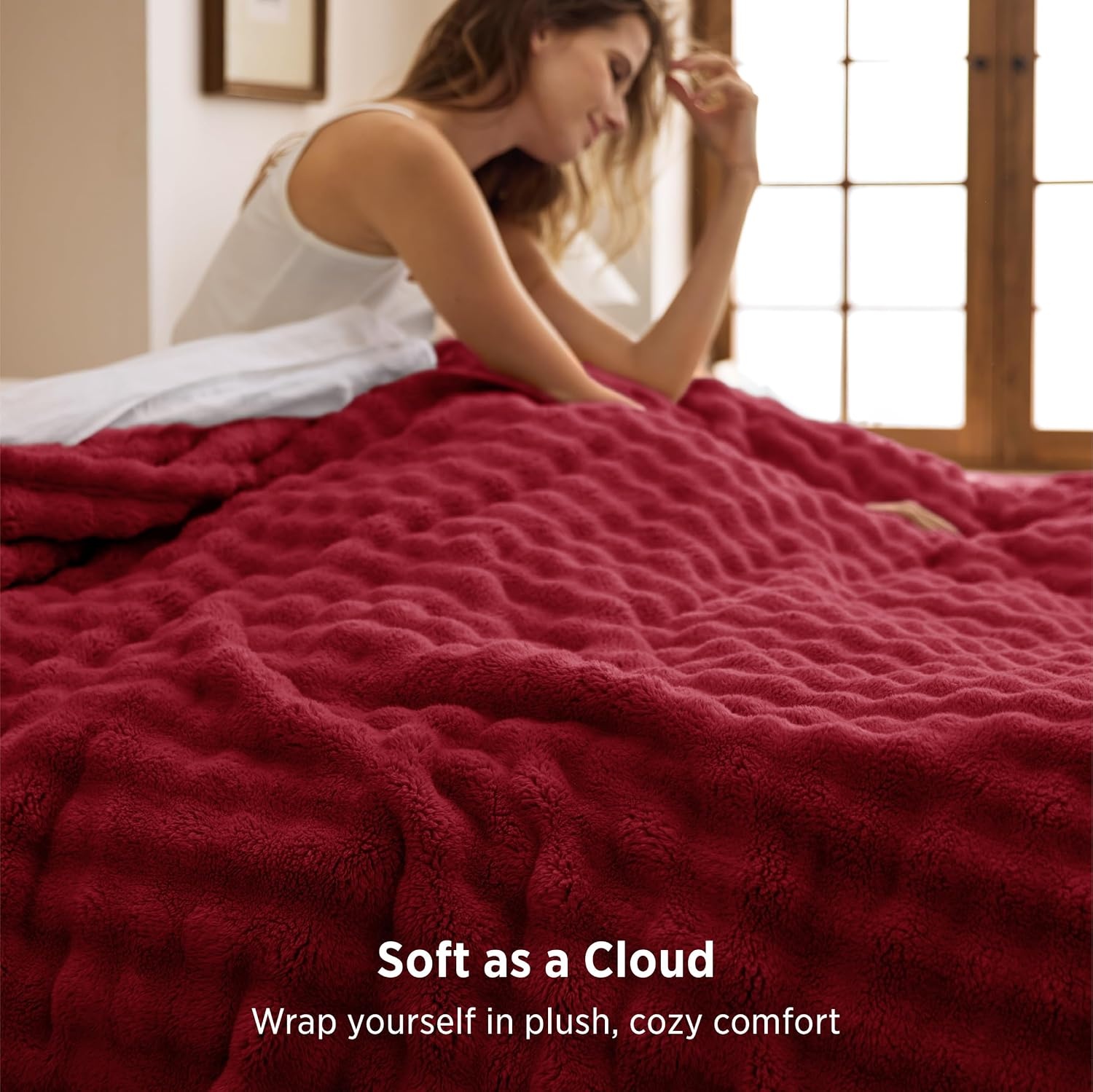 image:imageBedsure 3D Cloud Bubble Fleece Twin Blanket for Bed Burnt Orange 6080Red