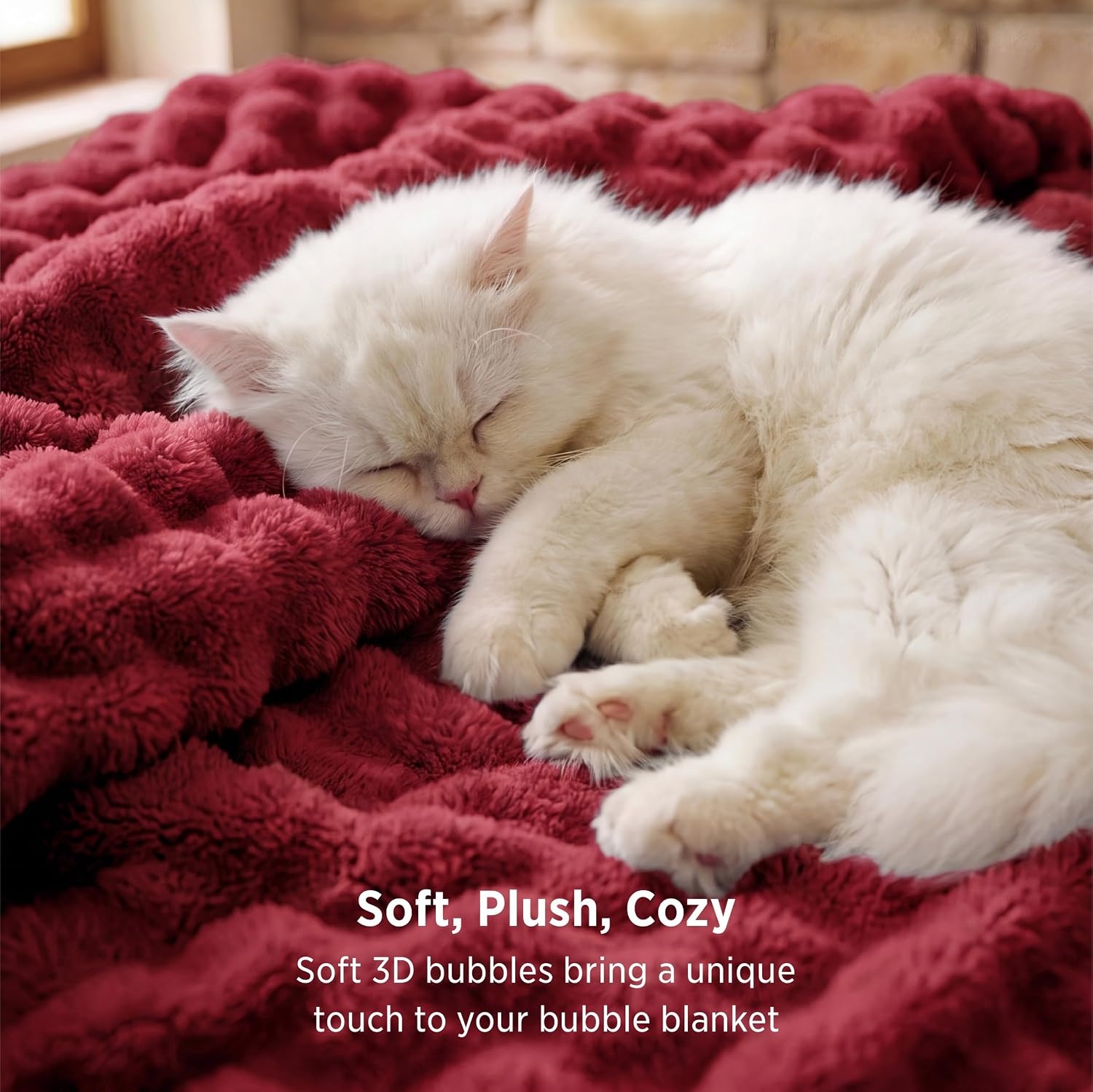 image:imageBedsure 3D Cloud Bubble Fleece Twin Blanket for Bed Burnt Orange 6080Red