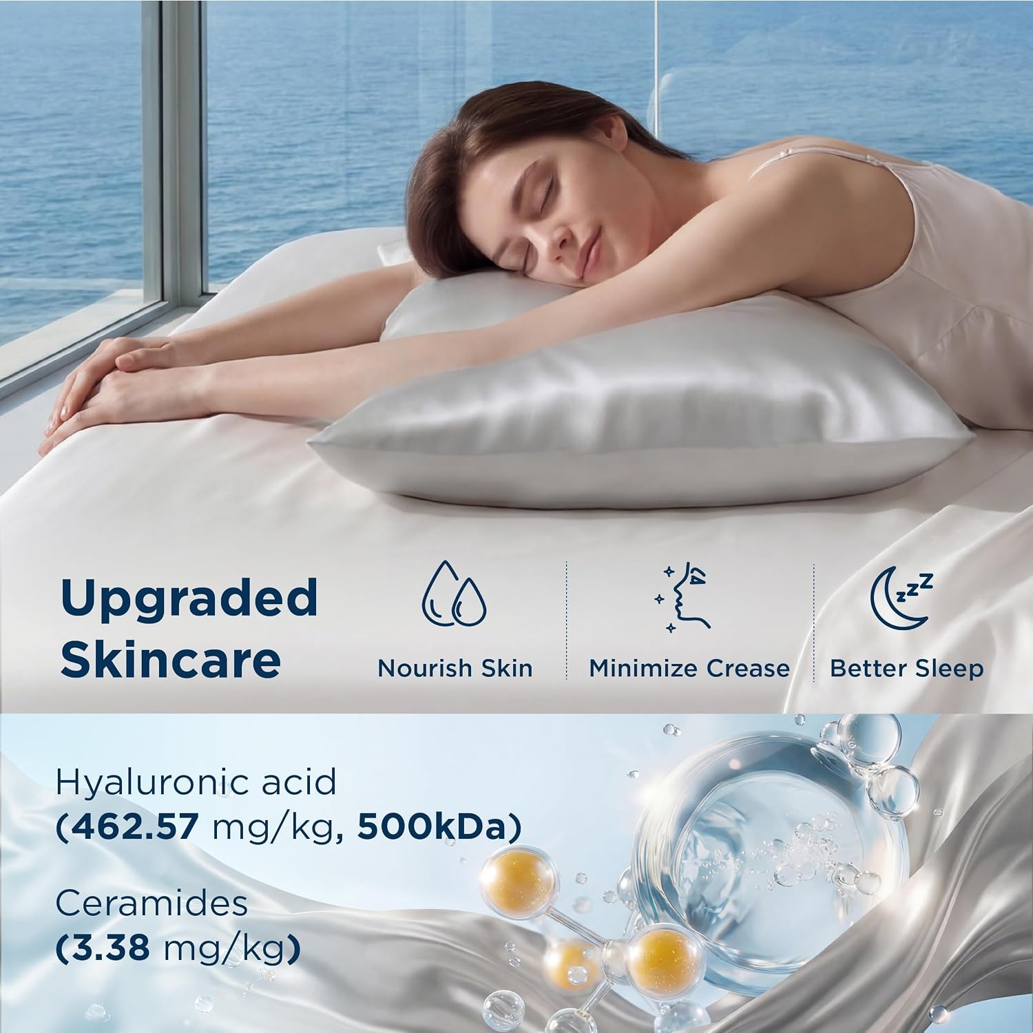 image:imageBedsure Cooling Comforter Bundle Cooling Pillow Cases for Hot Sleepers with DualSided Cool Tech 2 Pack HA amp Ceramides Infused Silky Cooling Pillowcases Soft for Skin amp Hair Grey Queen Size
