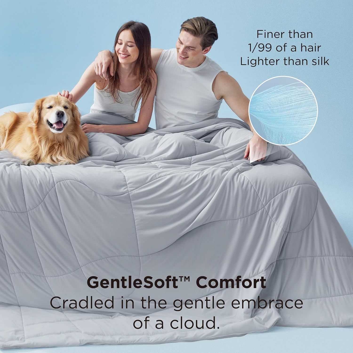 image:imageBedsure Cooling Comforter Bundle Cooling Pillow Cases for Hot Sleepers with DualSided Cool Tech 2 Pack HA amp Ceramides Infused Silky Cooling Pillowcases Soft for Skin amp Hair Grey Queen Size