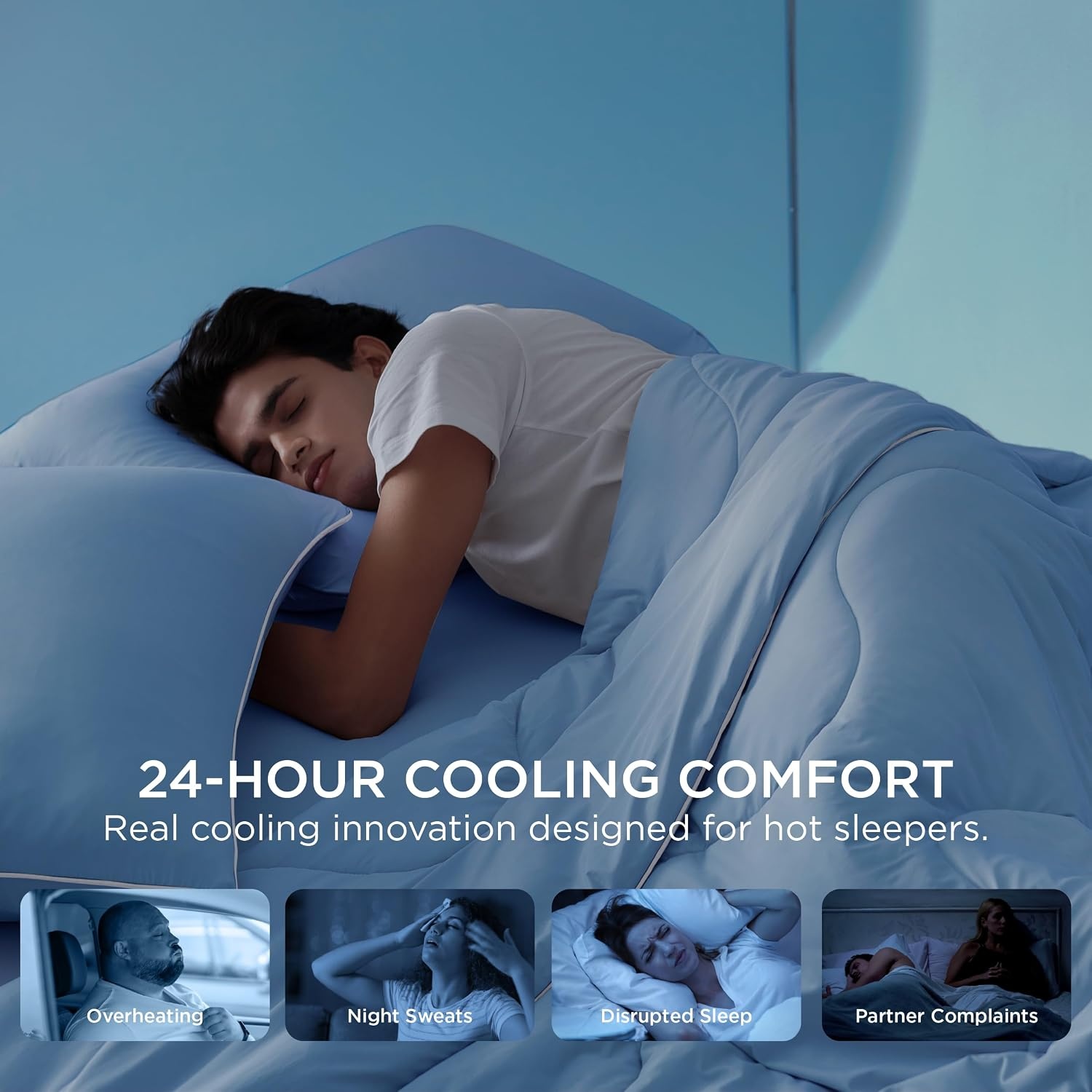 image:imageBedsure Cooling Comforters Queen Size Set 4 Pieces Blue Cooling Blanket for Hot Sleepers DoubleSided Cool Tech Queen Bedding Set with Breathable Lightweight Comforter Sheet amp Pillowcases02 Blue