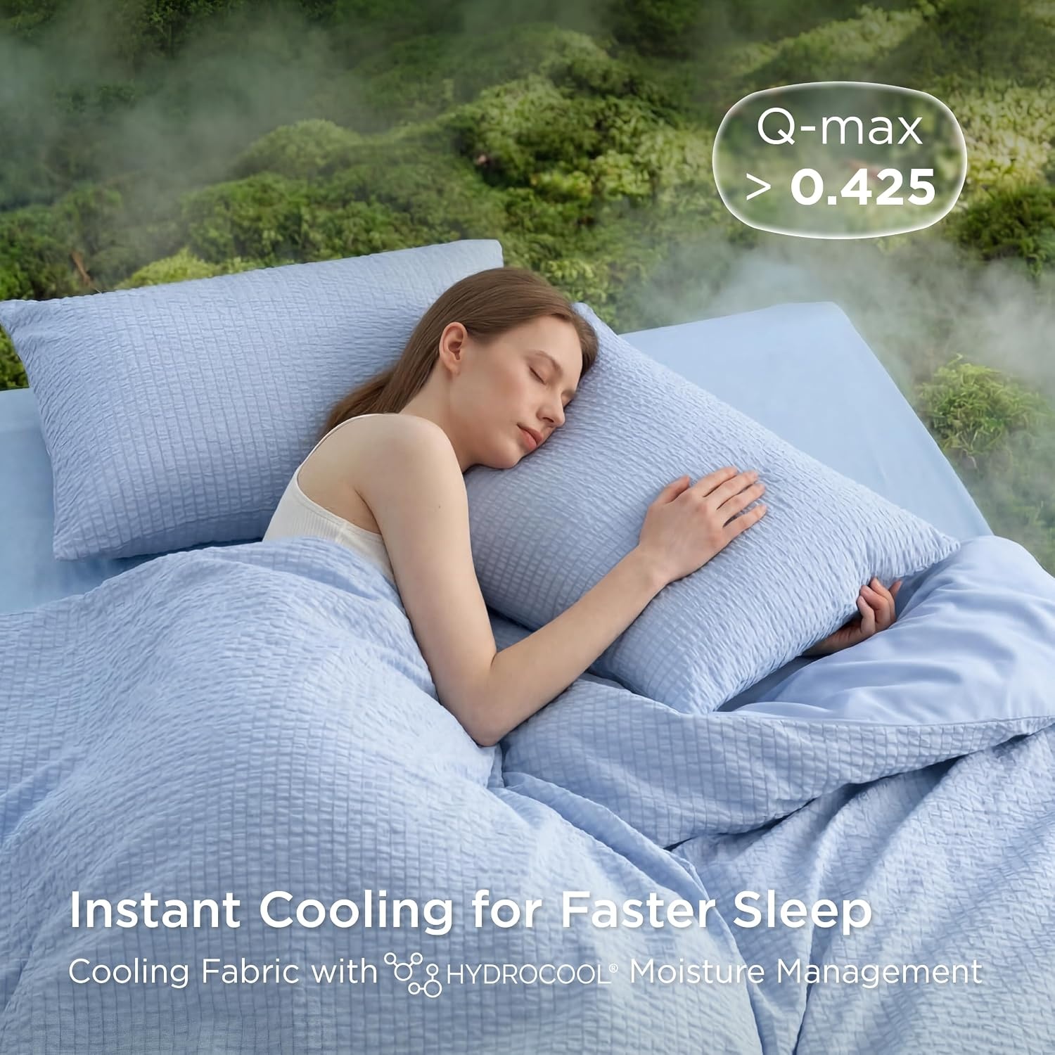 image:imageBedsure Cooling Comforters Queen Size White Seersucker Cool Bedding for Hot Sleepers 3 Pieces Reversible Queen Bed Set with 1 Breathable Lightweight Comforter 2 PillowcasesBlue