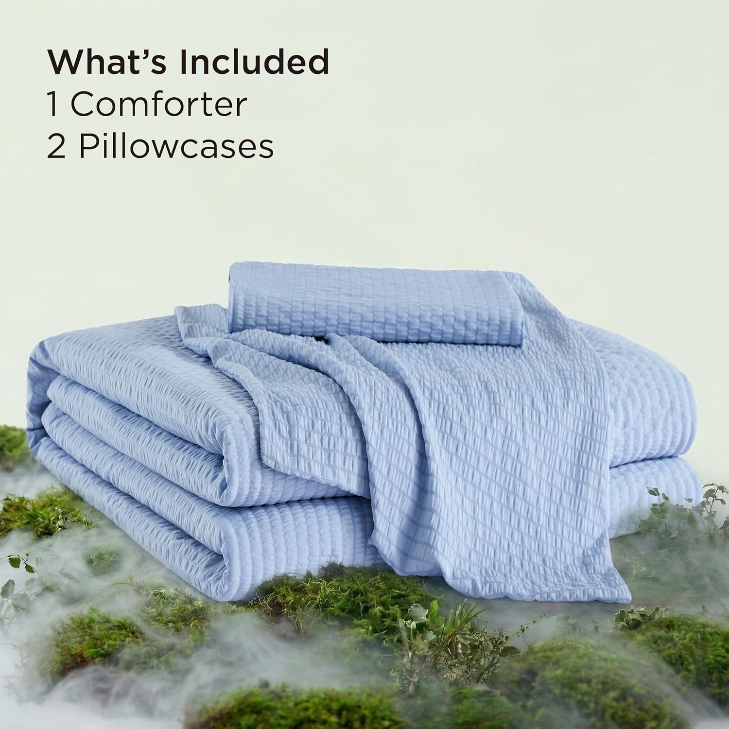 image:imageBedsure Cooling Comforters Queen Size White Seersucker Cool Bedding for Hot Sleepers 3 Pieces Reversible Queen Bed Set with 1 Breathable Lightweight Comforter 2 PillowcasesBlue