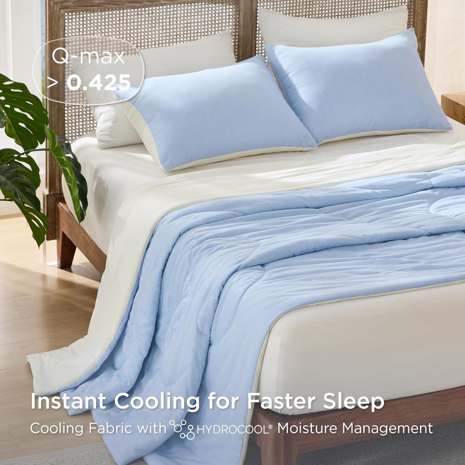 image:imageBedsure Cooling Comforters Queen Size White Seersucker Cool Bedding for Hot Sleepers 3 Pieces Reversible Queen Bed Set with 1 Breathable Lightweight Comforter 2 PillowcasesSky Blue