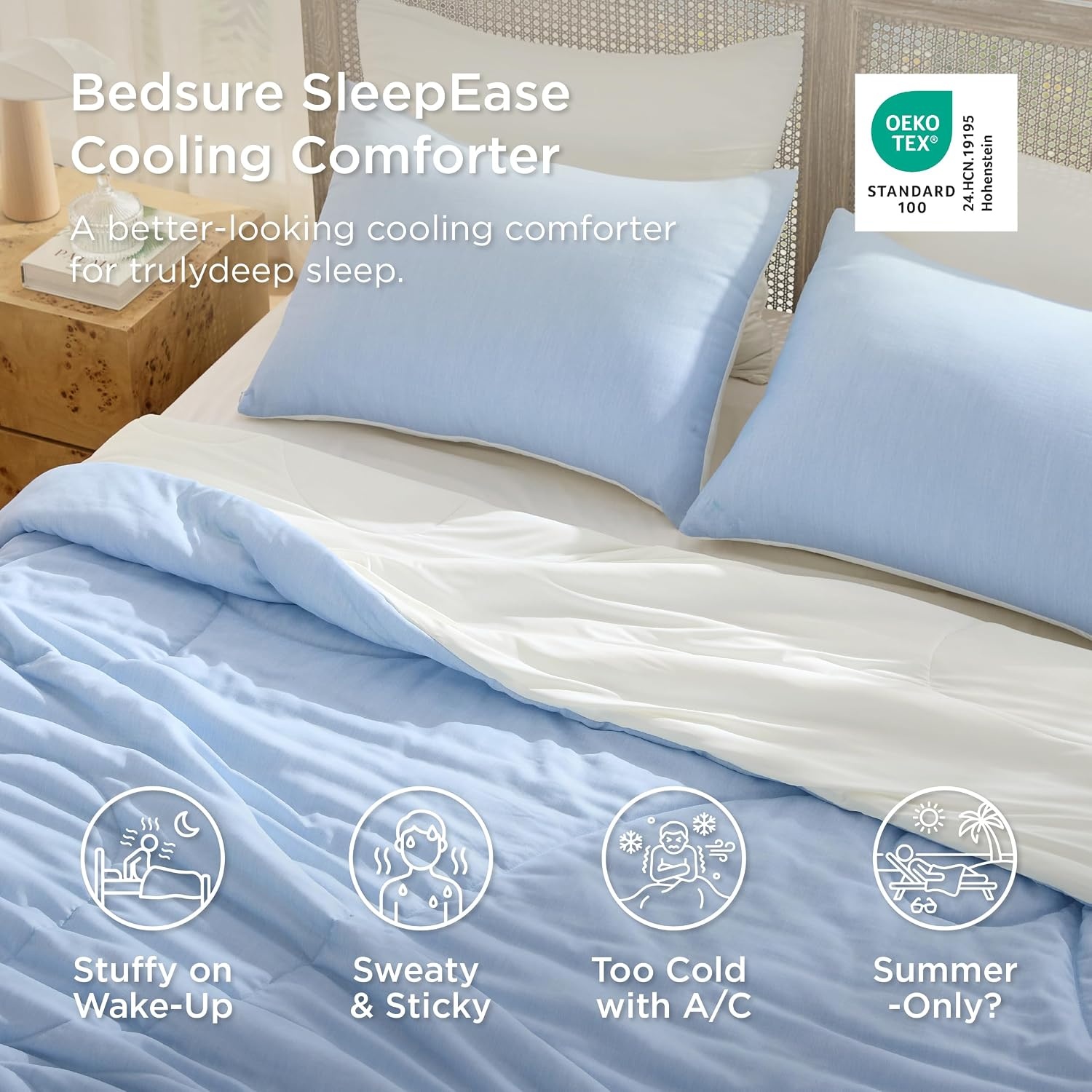 image:imageBedsure Cooling Comforters Queen Size White Seersucker Cool Bedding for Hot Sleepers 3 Pieces Reversible Queen Bed Set with 1 Breathable Lightweight Comforter 2 PillowcasesSky Blue