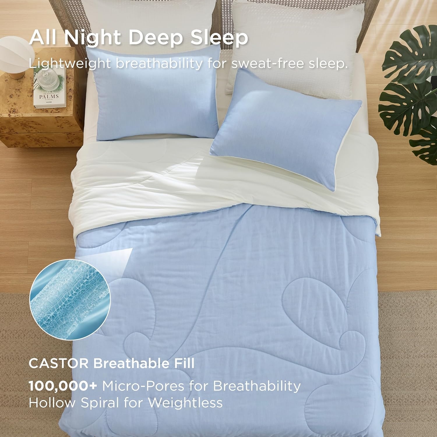 image:imageBedsure Cooling Comforters Queen Size White Seersucker Cool Bedding for Hot Sleepers 3 Pieces Reversible Queen Bed Set with 1 Breathable Lightweight Comforter 2 PillowcasesSky Blue