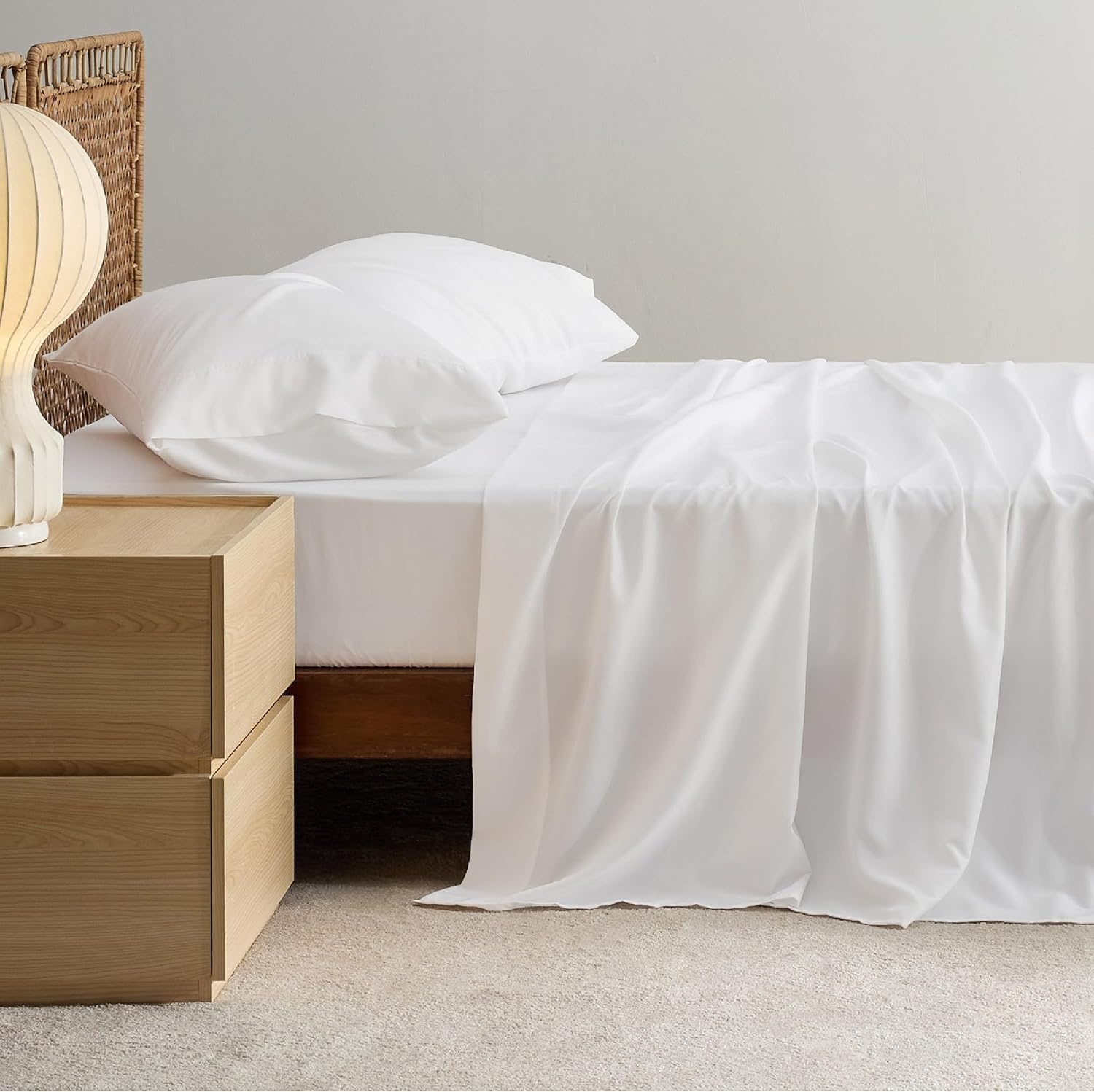 image:imageBedsure Cooling King Size Sheets Set Blend of Rayon Derived from Bamboo Sheets Breathable Soft amp Silky Hotel Luxury Bedding Sheet Set Deep Pocket Sheet for Hot Sleepers White
