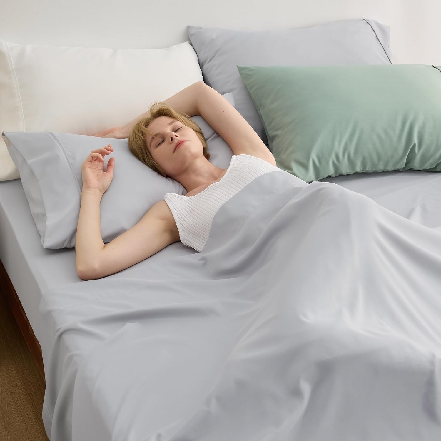 image:imageBedsure Cooling King Size Sheets Set Blend of Rayon Derived from Bamboo Sheets Breathable Soft amp Silky Hotel Luxury Bedding Sheet Set Deep Pocket Sheet for Hot Sleepers White