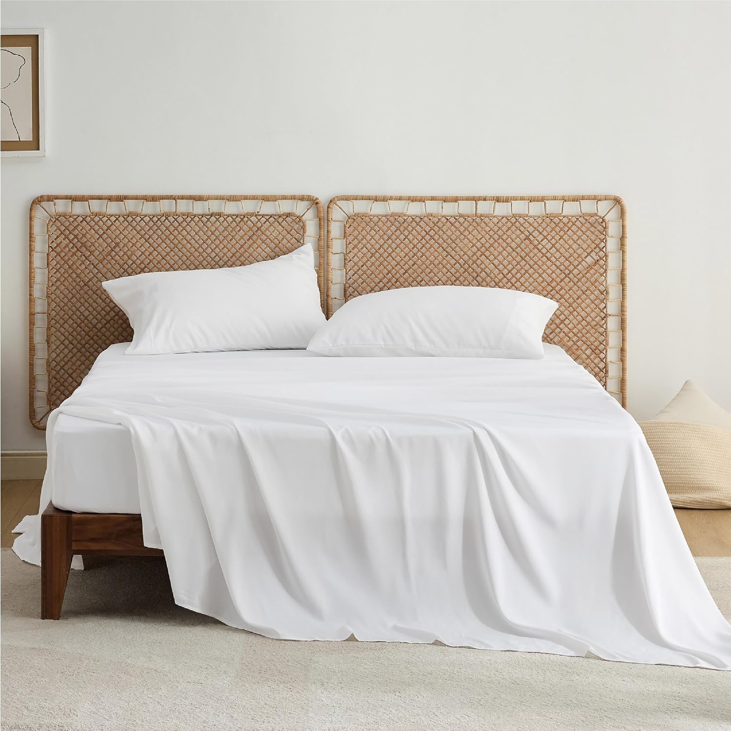 image:imageBedsure Cooling King Size Sheets Set Blend of Rayon Derived from Bamboo Sheets Breathable Soft amp Silky Hotel Luxury Bedding Sheet Set Deep Pocket Sheet for Hot Sleepers White
