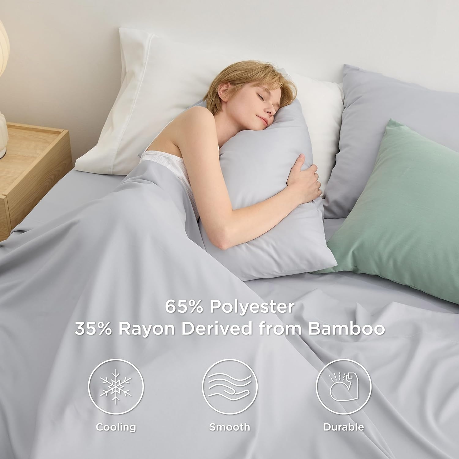 image:imageBedsure Cooling King Size Sheets Set Blend of Rayon Derived from Bamboo Sheets Breathable Soft amp Silky Hotel Luxury Bedding Sheet Set Deep Pocket Sheet for Hot Sleepers White