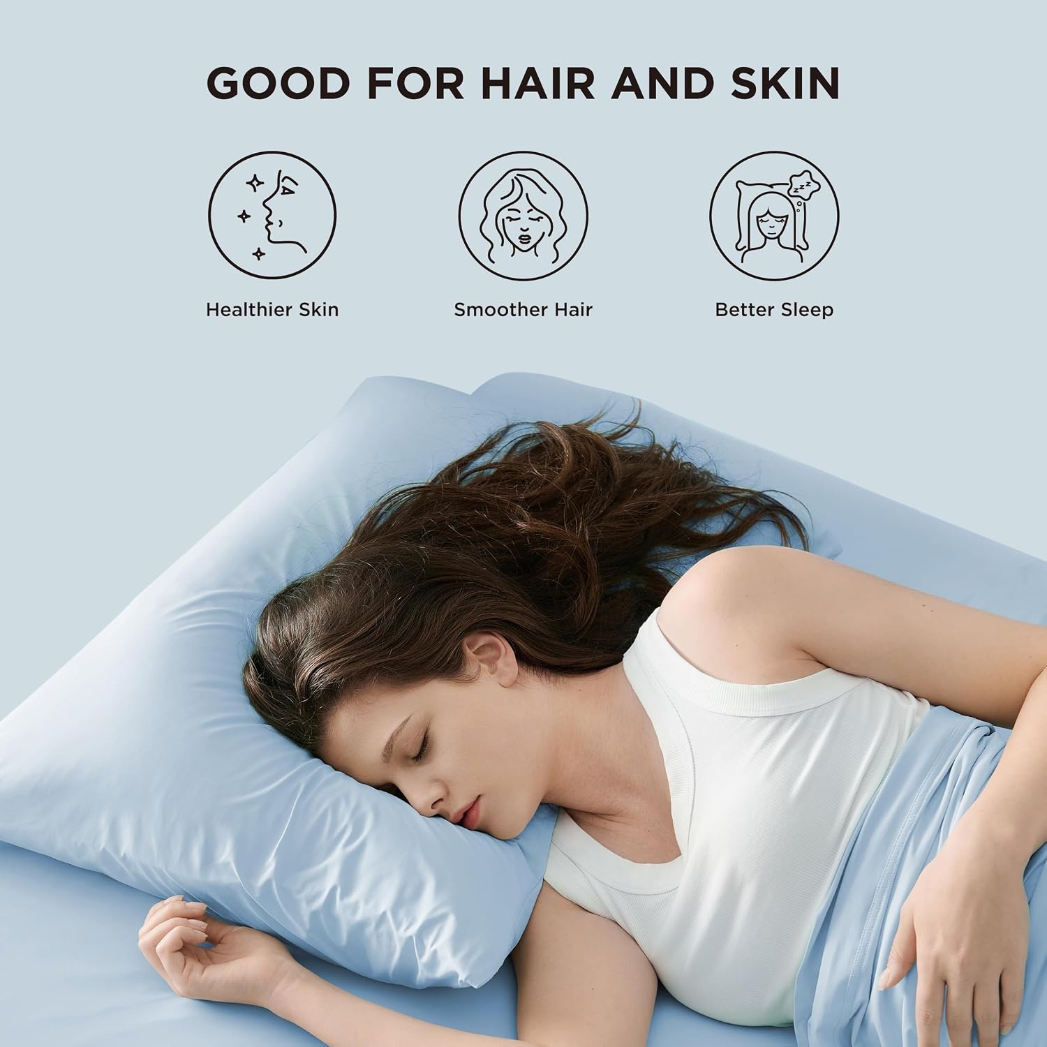 image:imageBedsure Cooling Pillow Cases Bundle Cooling Fitted Sheet King Size for Hot Sleepers Night Sweats Silky Cold Pillow Covers 20 x 36 King Fitted Sheet Only with 360 Elastic Band 16 Deep Blue
