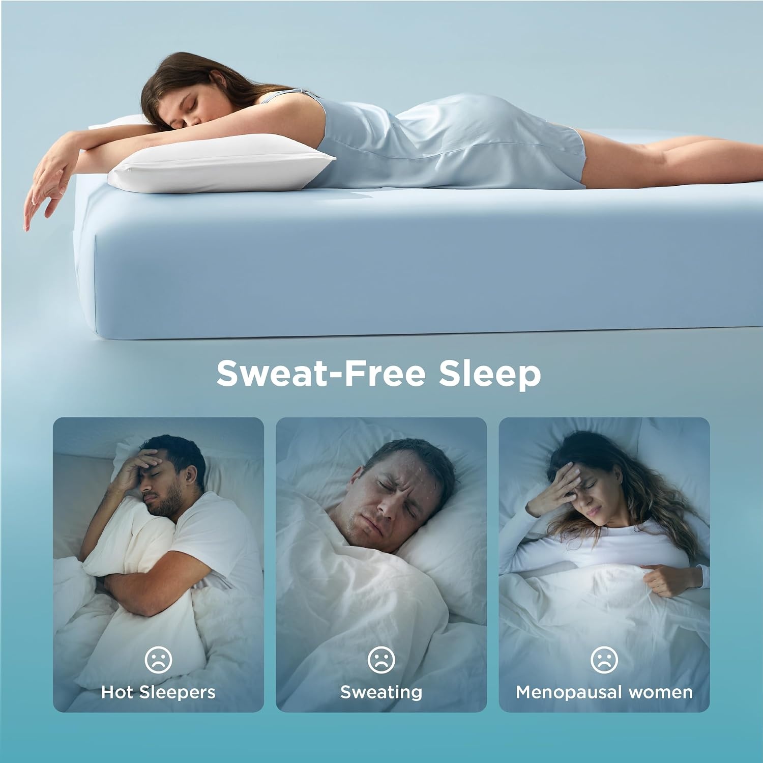 image:imageBedsure Cooling Pillow Cases Bundle Cooling Fitted Sheet King Size for Hot Sleepers Night Sweats Silky Cold Pillow Covers 20 x 36 King Fitted Sheet Only with 360 Elastic Band 16 Deep Blue