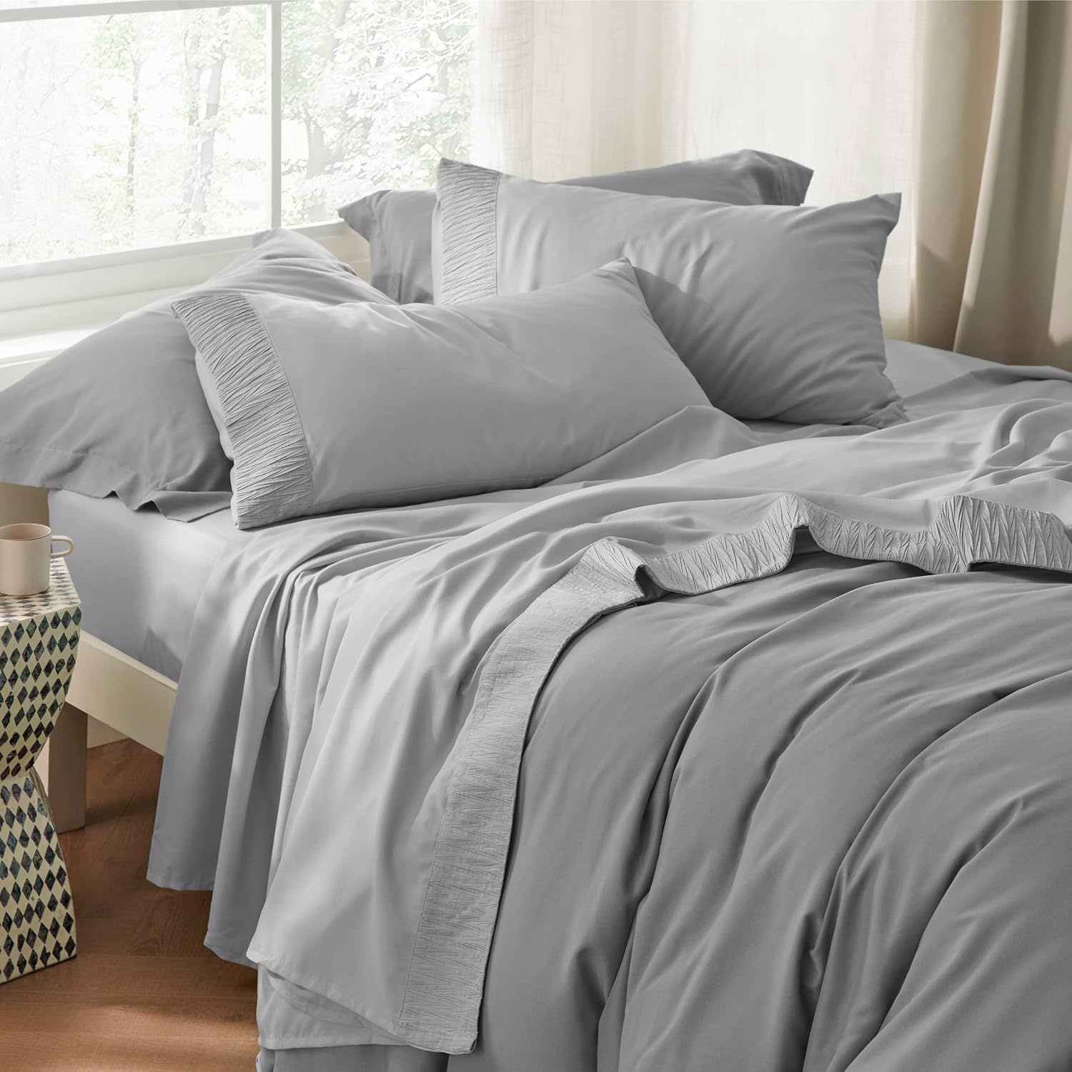image:imageBedsure Cooling Pillow Cases King Bundle California King Size Sheets Set Grey