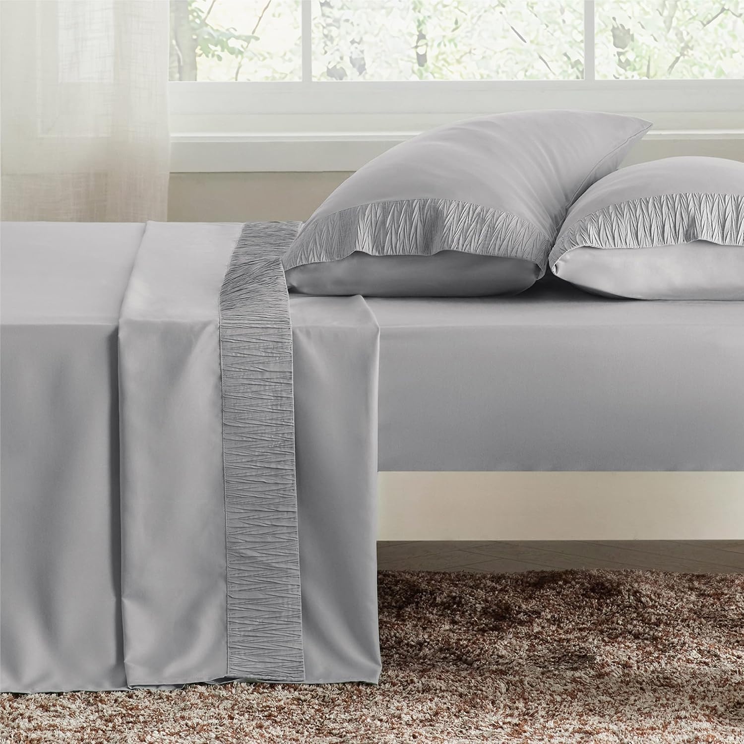 image:imageBedsure Cooling Pillow Cases King Bundle California King Size Sheets Set Grey