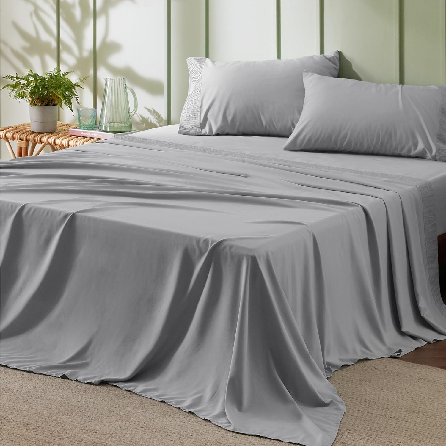 image:imageBedsure Cooling Pillow Cases King Bundle California King Size Sheets Set Grey