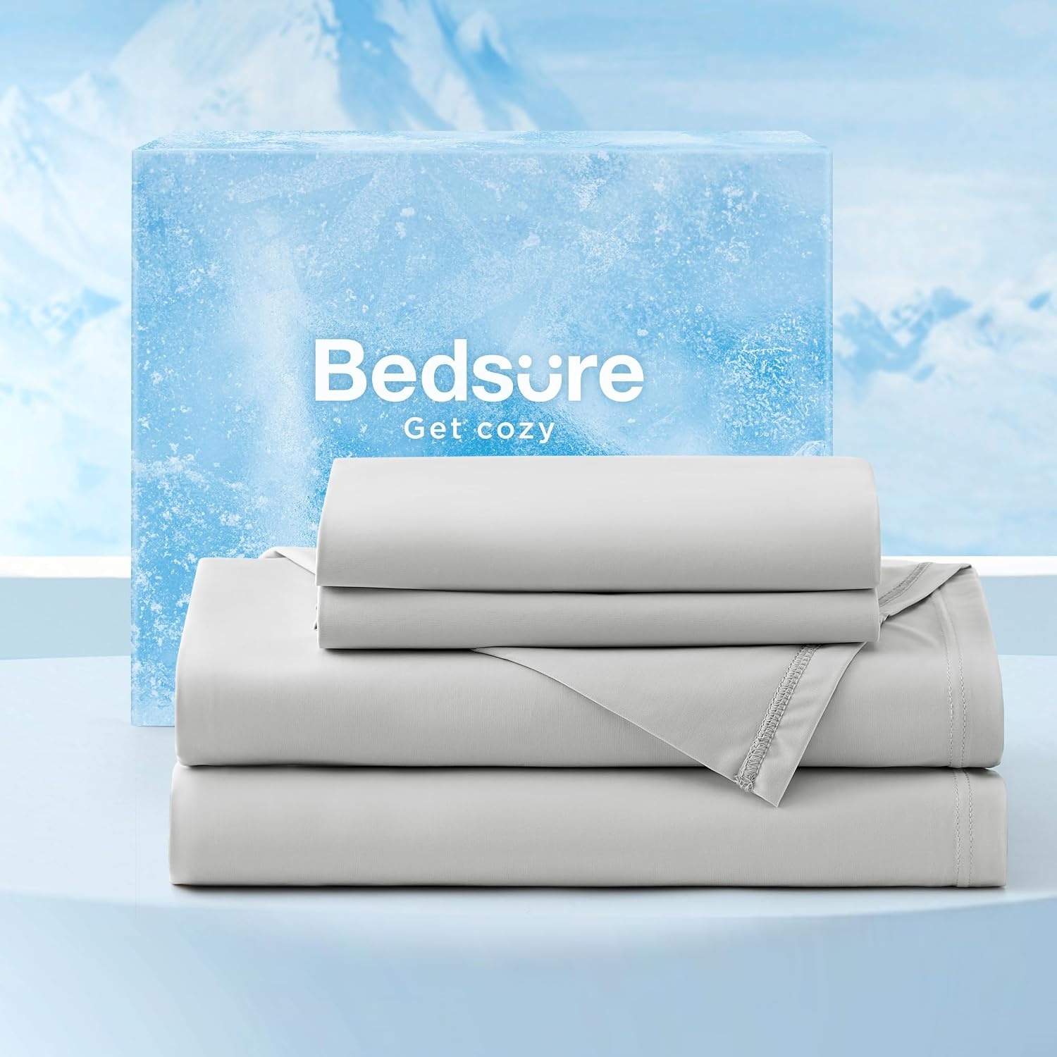image:imageBedsure Cooling Pillow Cases Queen Size Set of 2 Grey Cooling Sheets Queen Size Grey Bundle