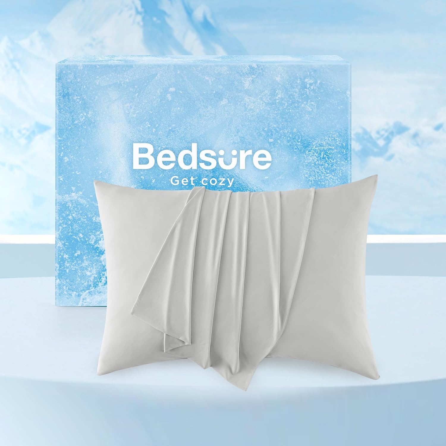 image:imageBedsure Cooling Pillow Cases Queen Size Set of 2 Grey Cooling Sheets Queen Size Grey Bundle