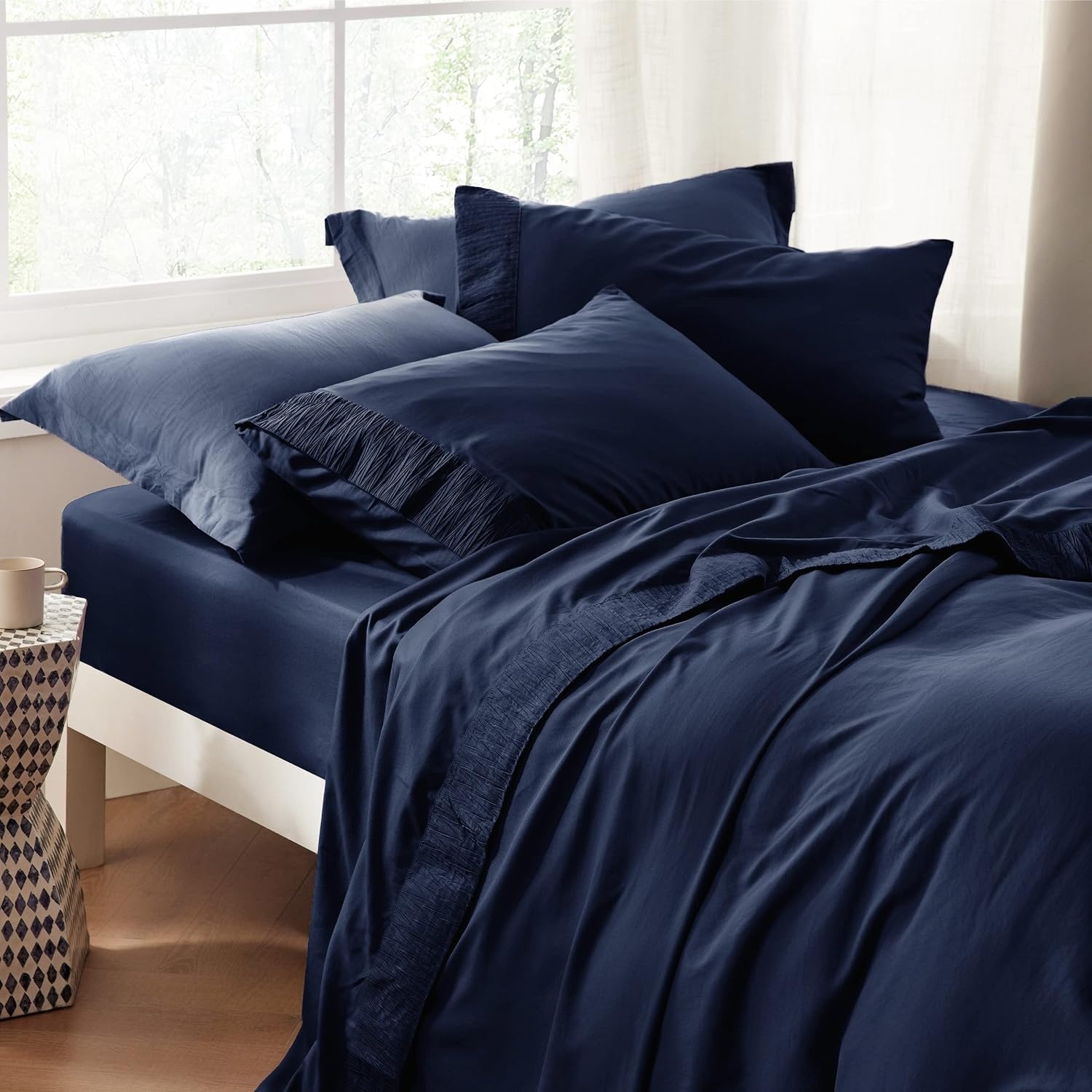 image:imageBedsure Cooling Pillow Cases Standard Size Bundle Full Size Sheets Navy