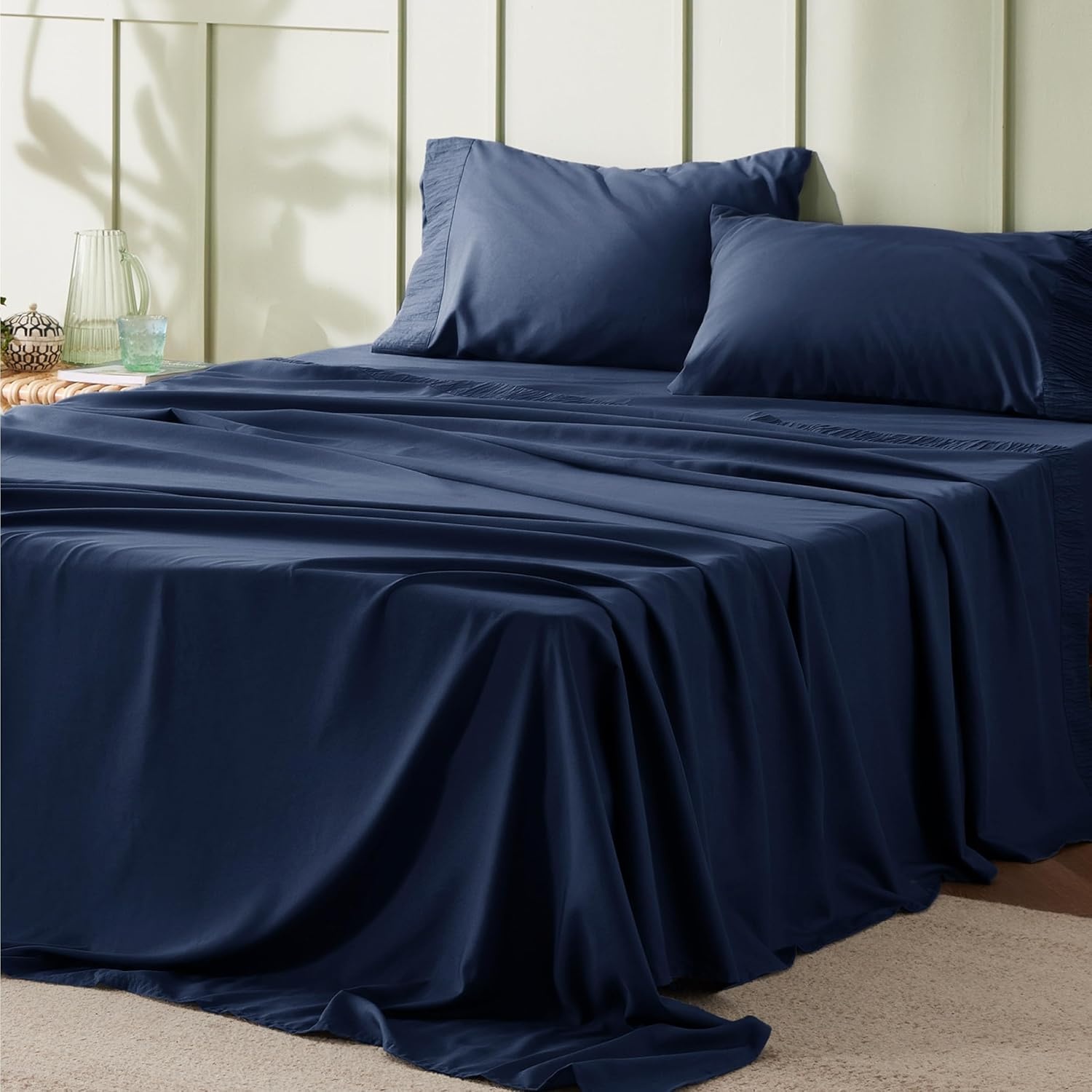 image:imageBedsure Cooling Pillow Cases Standard Size Bundle Full Size Sheets Navy