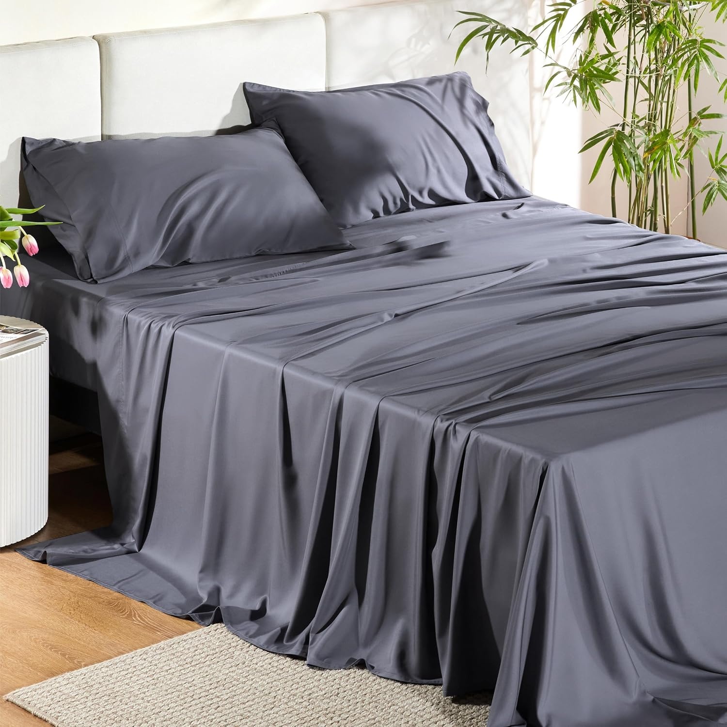 image:imageBedsure Cooling Queen Sheets Bundle Queen Sheet Set Grey