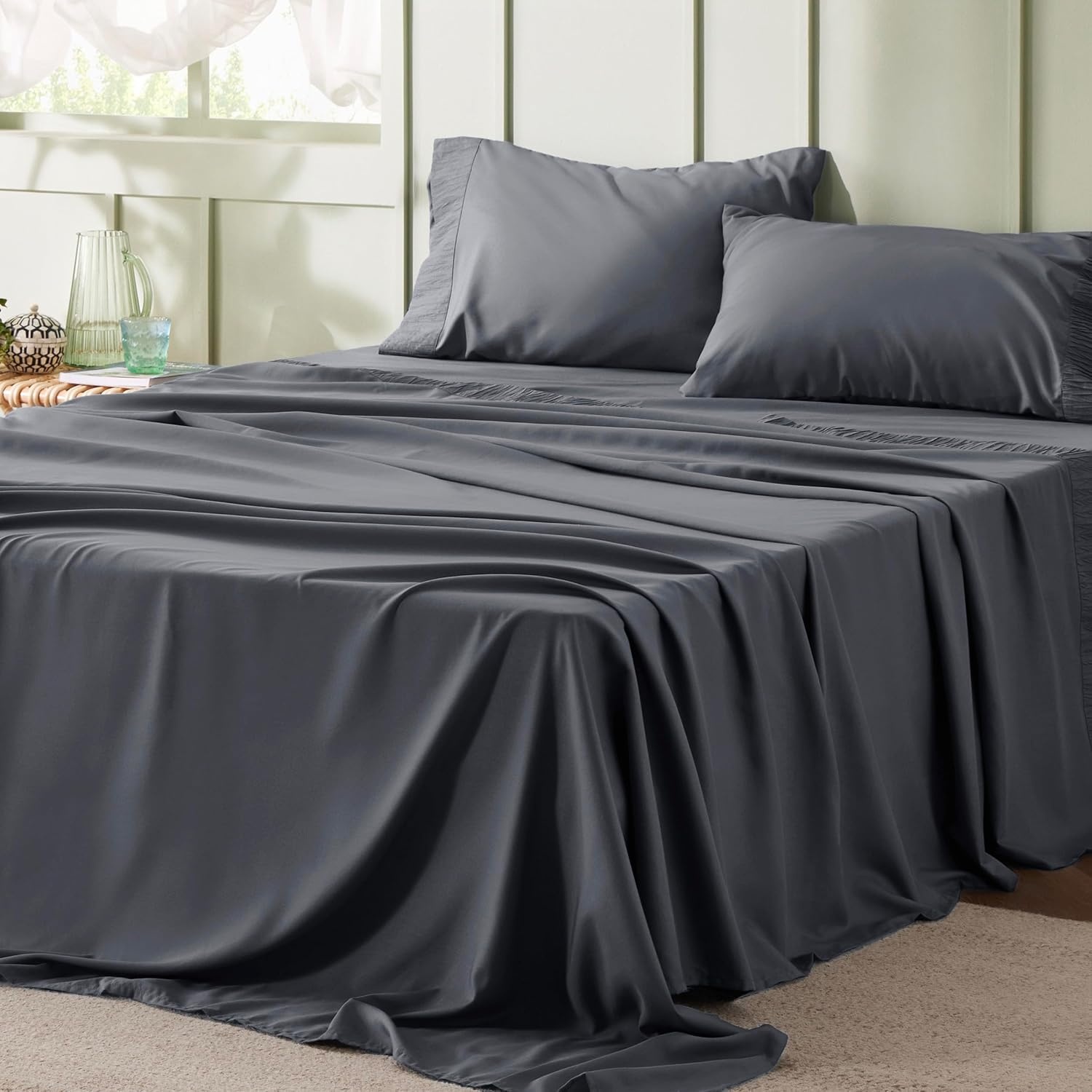 image:imageBedsure Cooling Queen Sheets Bundle Queen Sheet Set Grey
