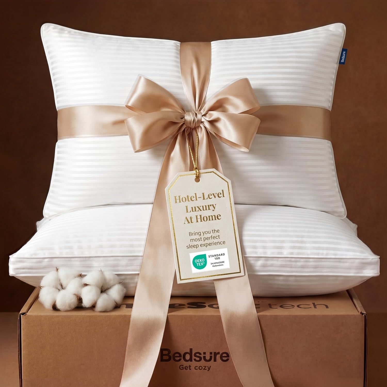 image:imageBedsure Cotton Queen Size Pillows Set of 2 with White Cooling Pillowcases