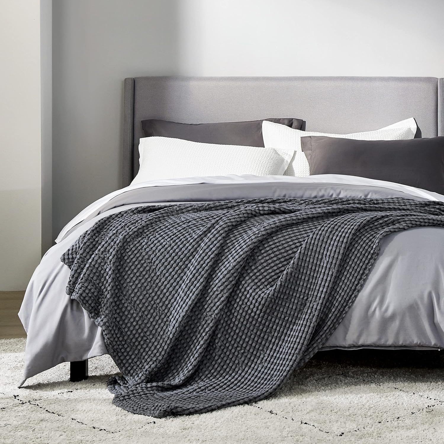 image:imageBedsure Dark Grey Cooling Blanket and Beige Linen Waffle Blanket 90x90 Inches