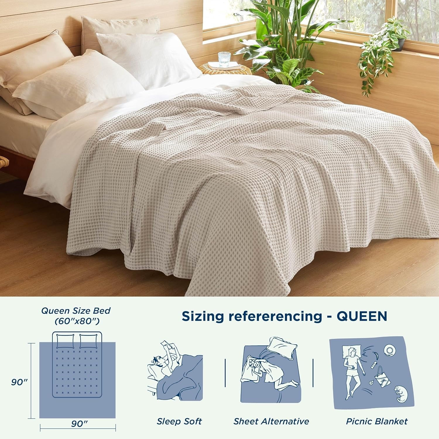 image:imageBedsure Dark Grey Cooling Blanket and Beige Linen Waffle Blanket 90x90 Inches