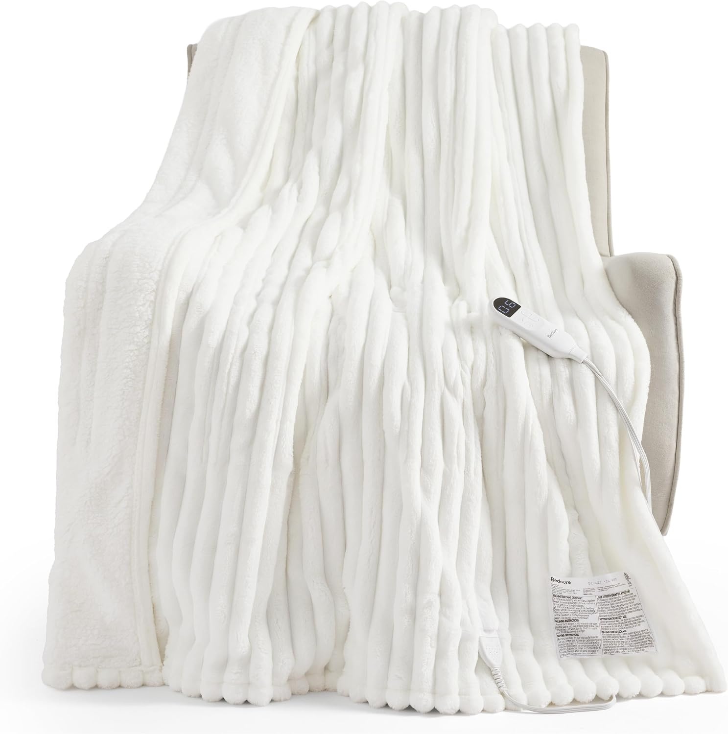 image:imageBedsure Fluffy Bubble Faux Fur Heated Electric Blanket Twin Coconut White01 White