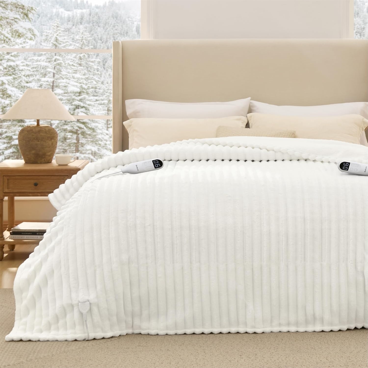image:imageBedsure Fluffy Bubble Faux Fur Heated Electric Blanket Twin Coconut White01 White