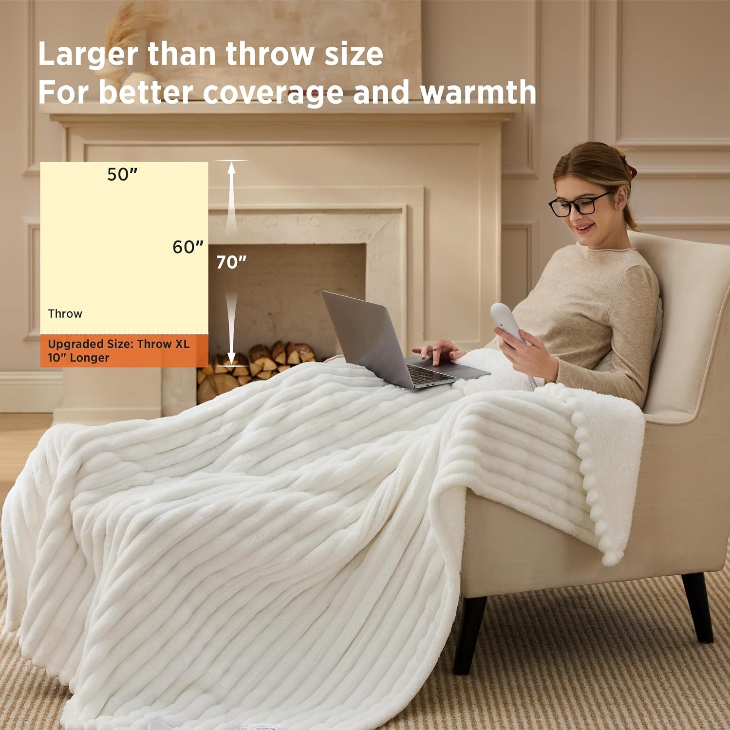 image:imageBedsure Fluffy Bubble Faux Fur Heated Electric Blanket Twin Coconut White01 White
