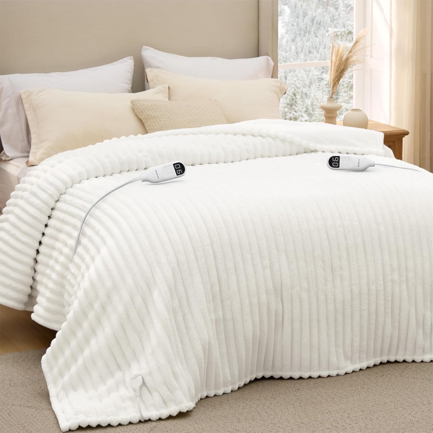 image:imageBedsure Fluffy Bubble Faux Fur Heated Electric Blanket Twin Coconut White01 White