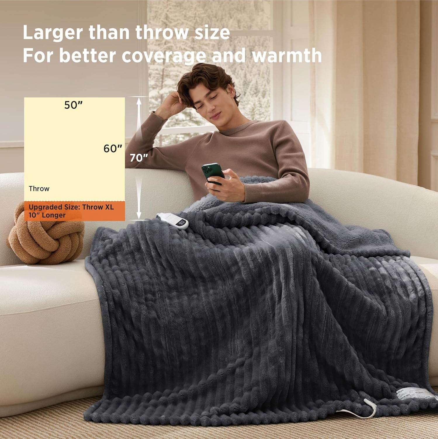 image:imageBedsure Fluffy Bubble Faux Fur Heated Electric Blanket Twin Coconut White02 Grey