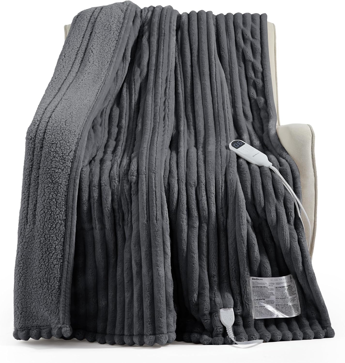 image:imageBedsure Fluffy Bubble Faux Fur Heated Electric Blanket Twin Coconut White02 Grey