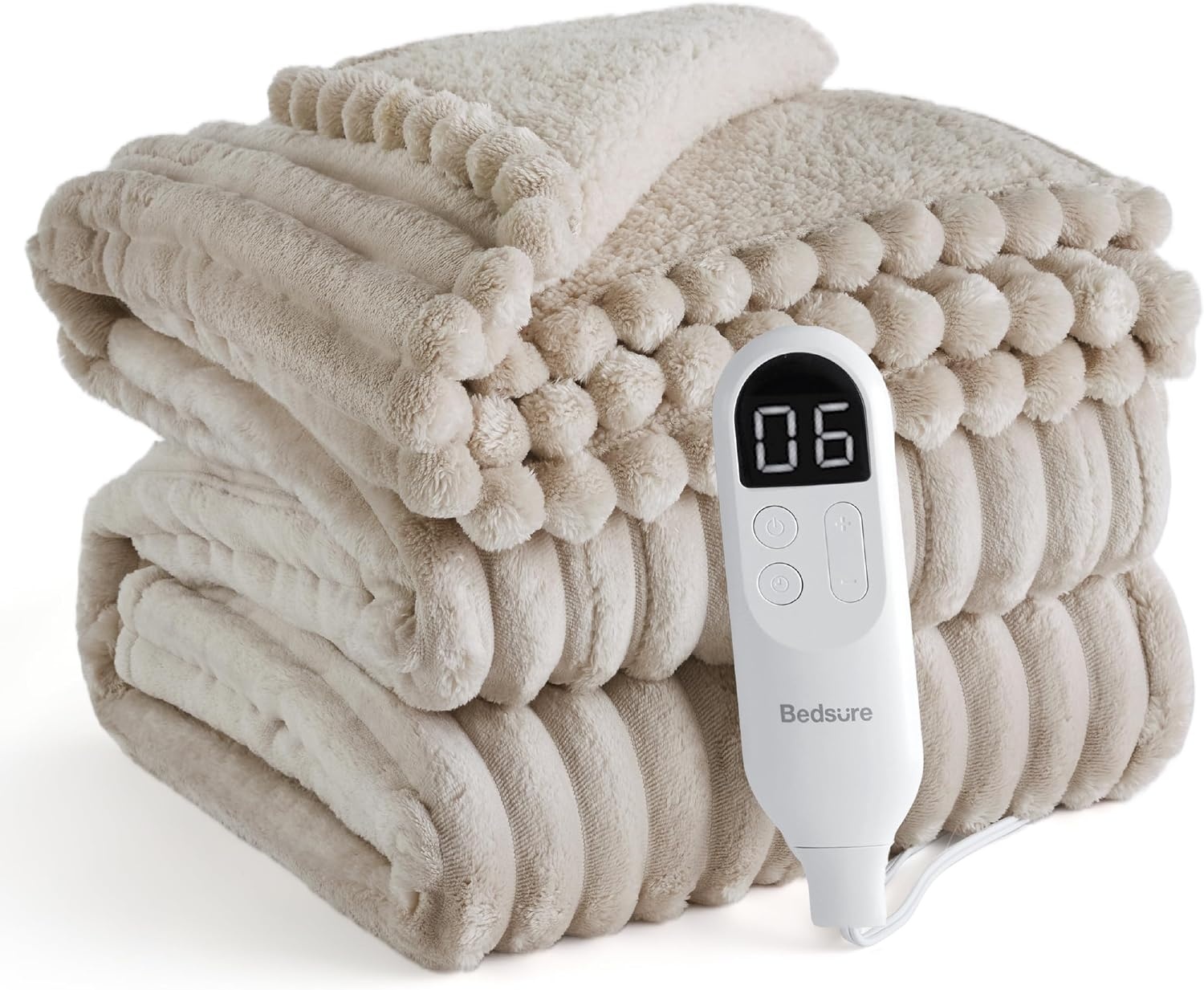 image:imageBedsure Fluffy Bubble Faux Fur Heated Electric Blanket Twin Coconut White03 Linen