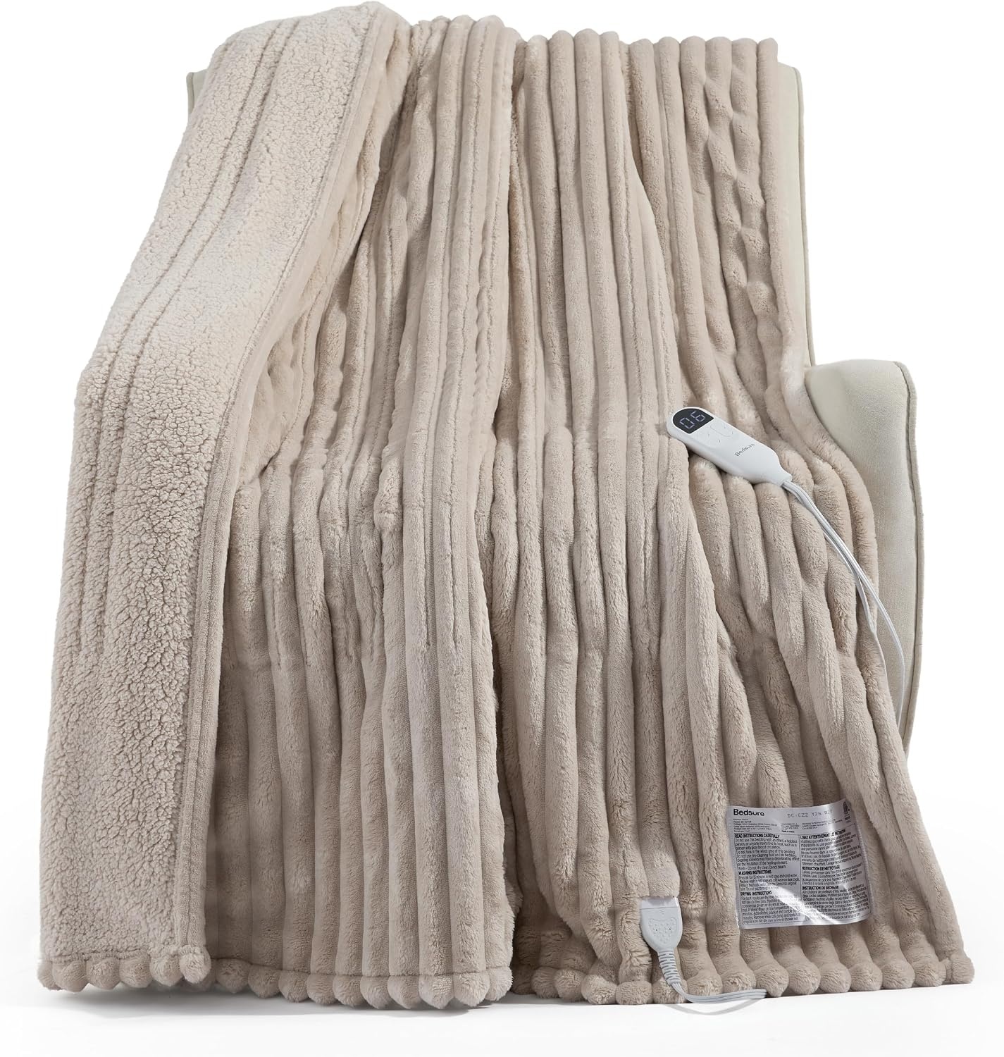 image:imageBedsure Fluffy Bubble Faux Fur Heated Electric Blanket Twin Coconut White03 Linen