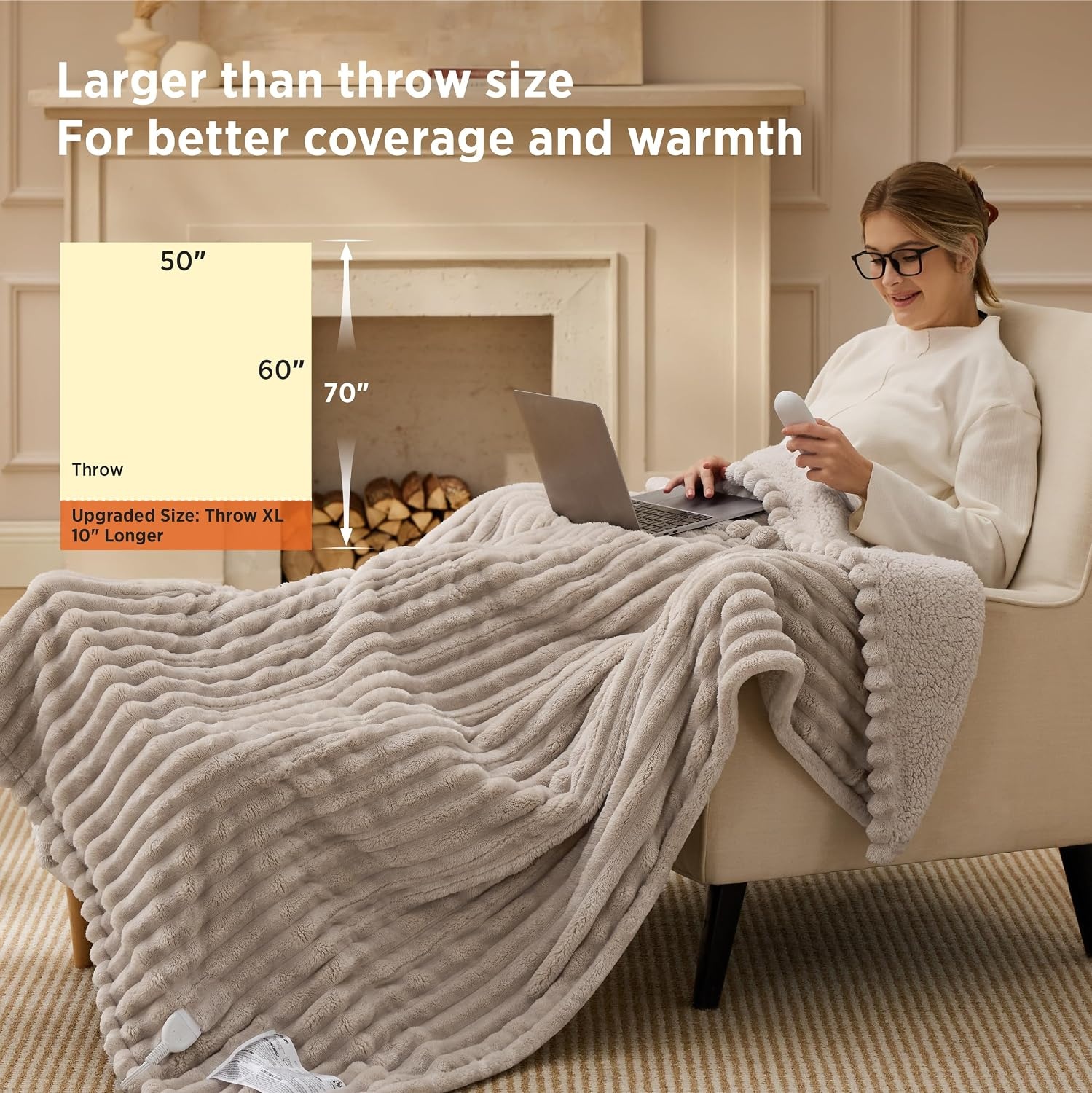 image:imageBedsure Fluffy Bubble Faux Fur Heated Electric Blanket Twin Coconut White03 Linen