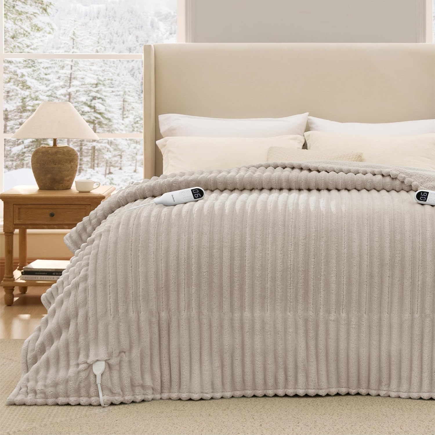 image:imageBedsure Fluffy Bubble Faux Fur Heated Electric Blanket Twin Coconut White03 Linen