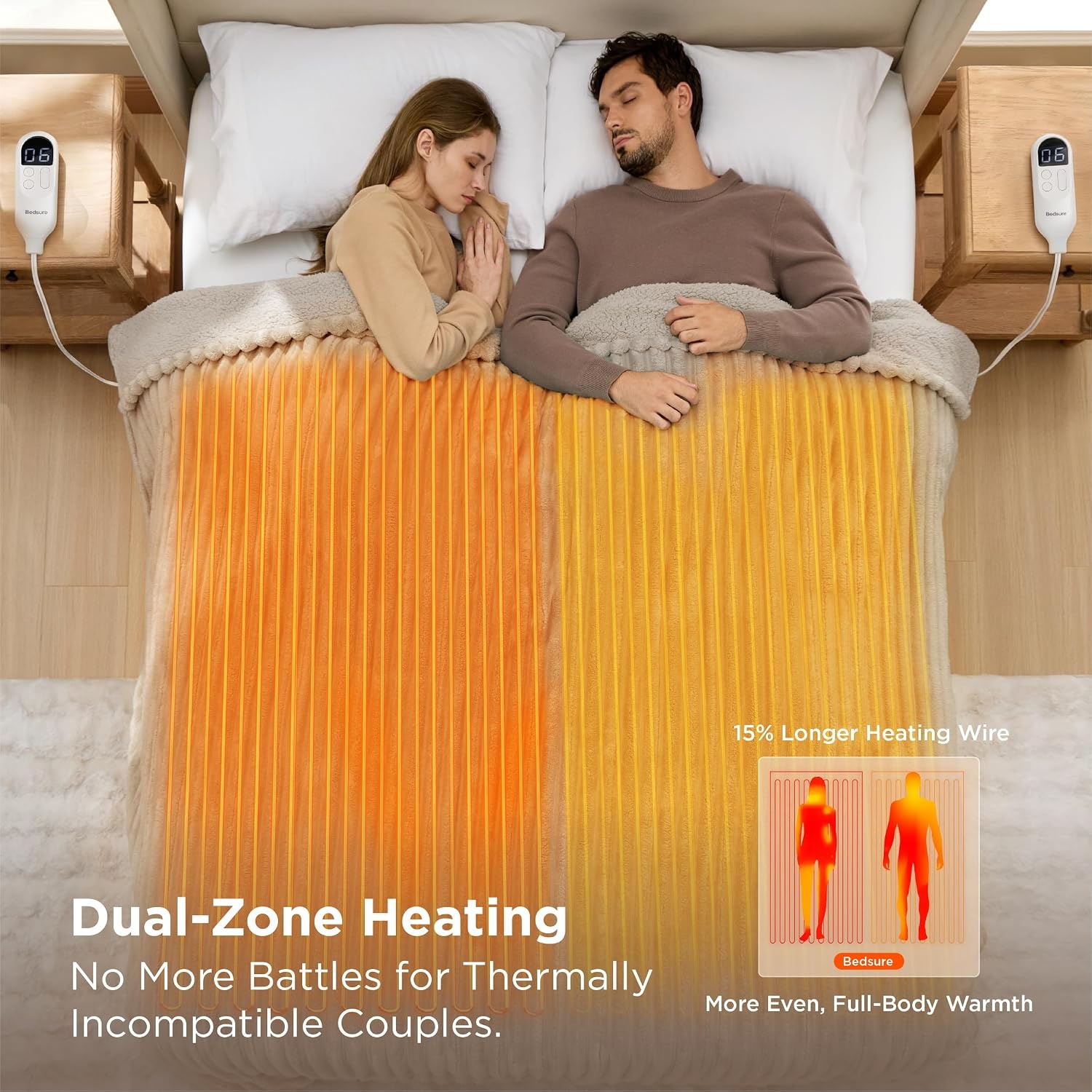 image:imageBedsure Fluffy Bubble Faux Fur Heated Electric Blanket Twin Coconut White03 Linen