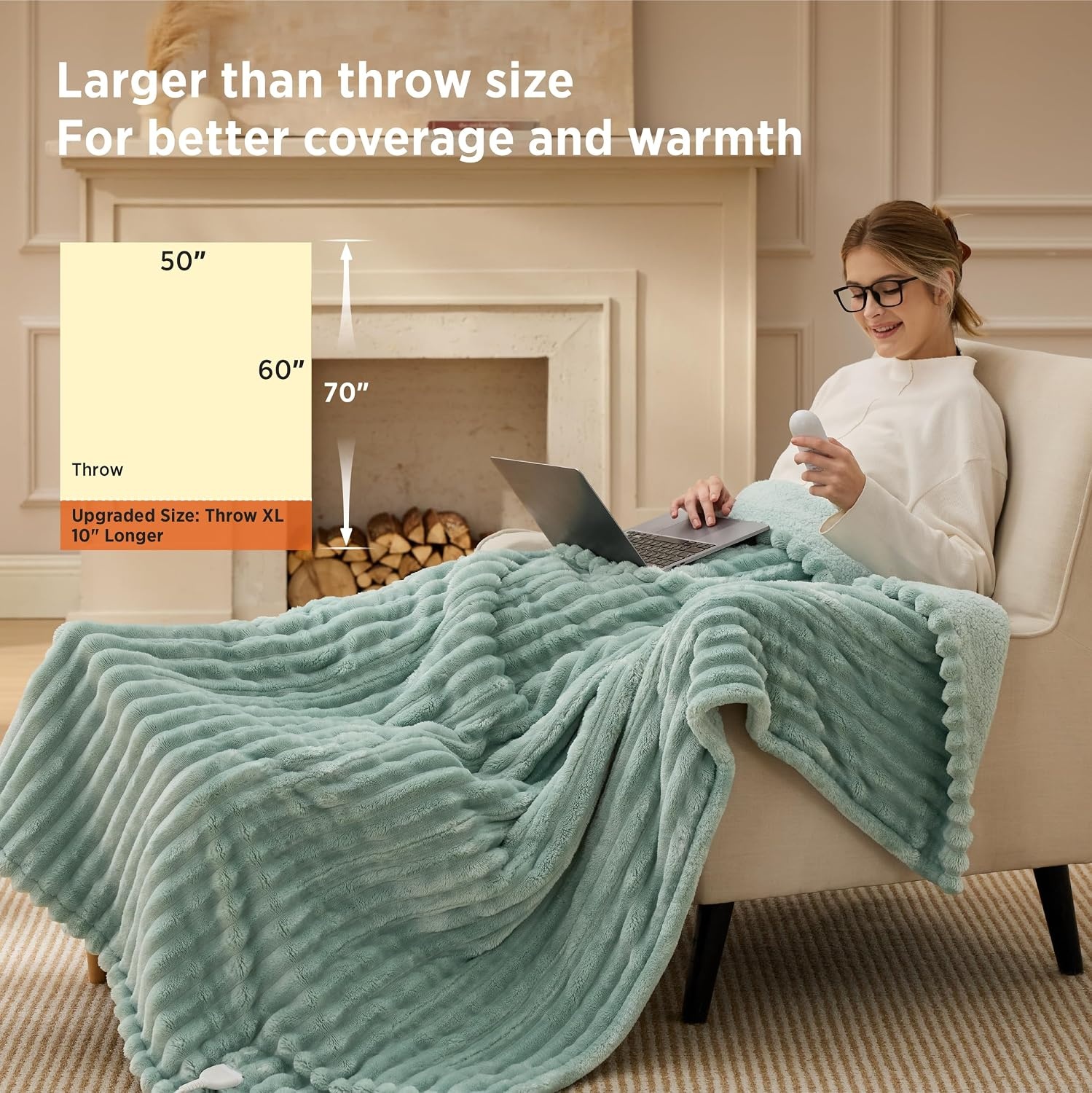 image:imageBedsure Fluffy Bubble Faux Fur Heated Electric Blanket Twin Coconut White04 Emerald Green