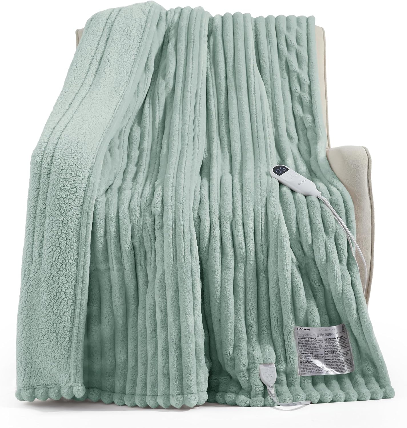 image:imageBedsure Fluffy Bubble Faux Fur Heated Electric Blanket Twin Coconut White04 Emerald Green