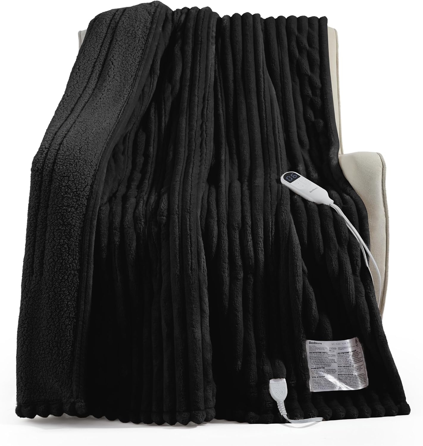 image:imageBedsure Fluffy Bubble Faux Fur Heated Electric Blanket Twin Coconut White06 Black
