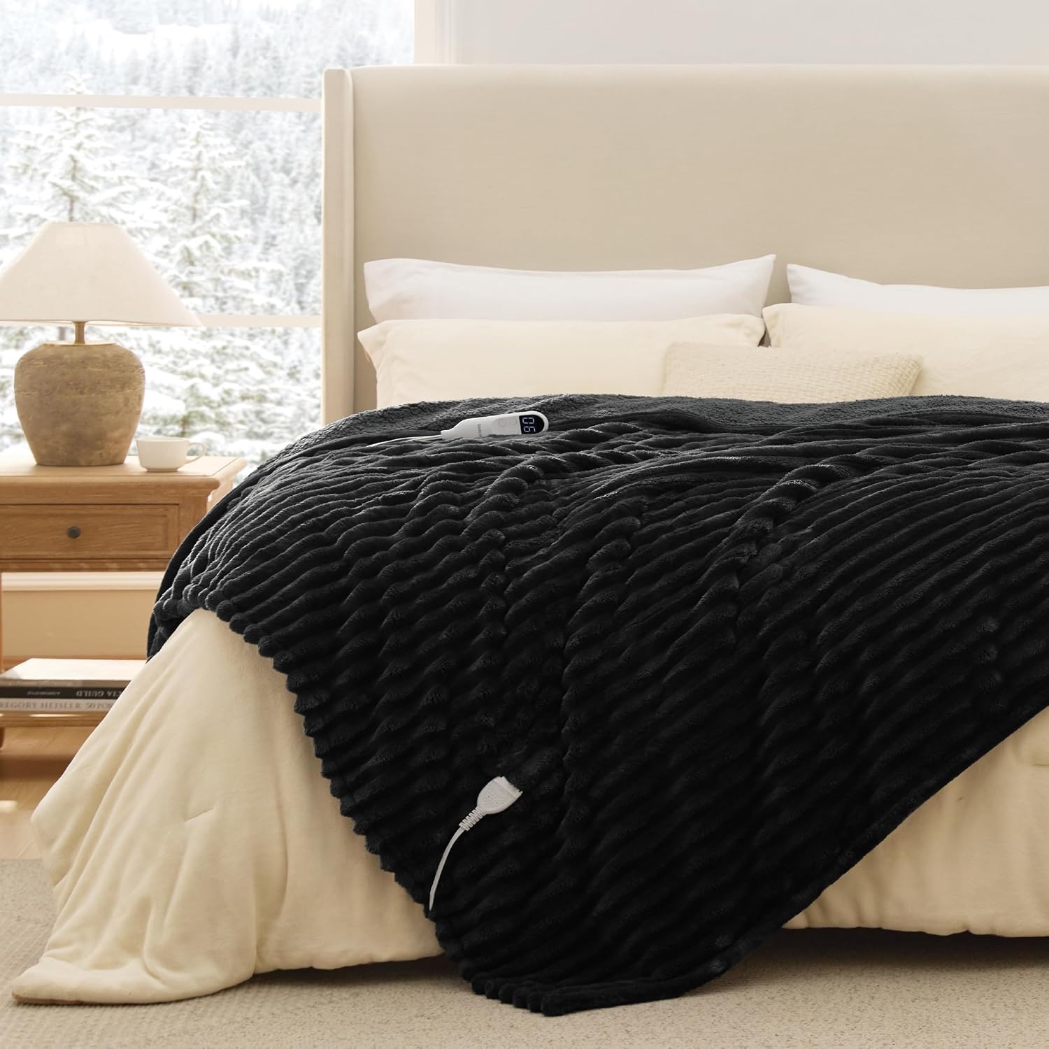 image:imageBedsure Fluffy Bubble Faux Fur Heated Electric Blanket Twin Coconut White06 Black