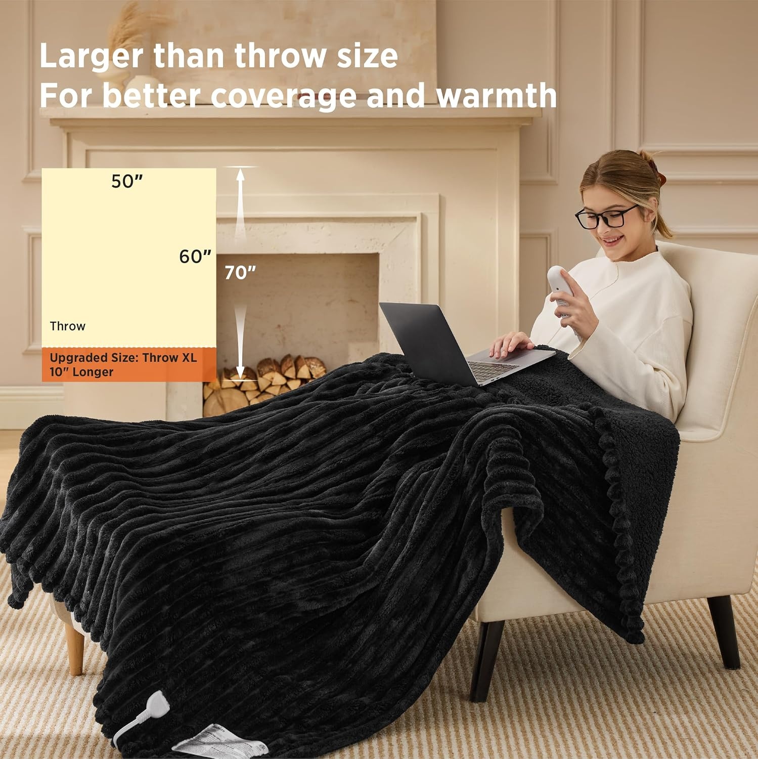image:imageBedsure Fluffy Bubble Faux Fur Heated Electric Blanket Twin Coconut White06 Black