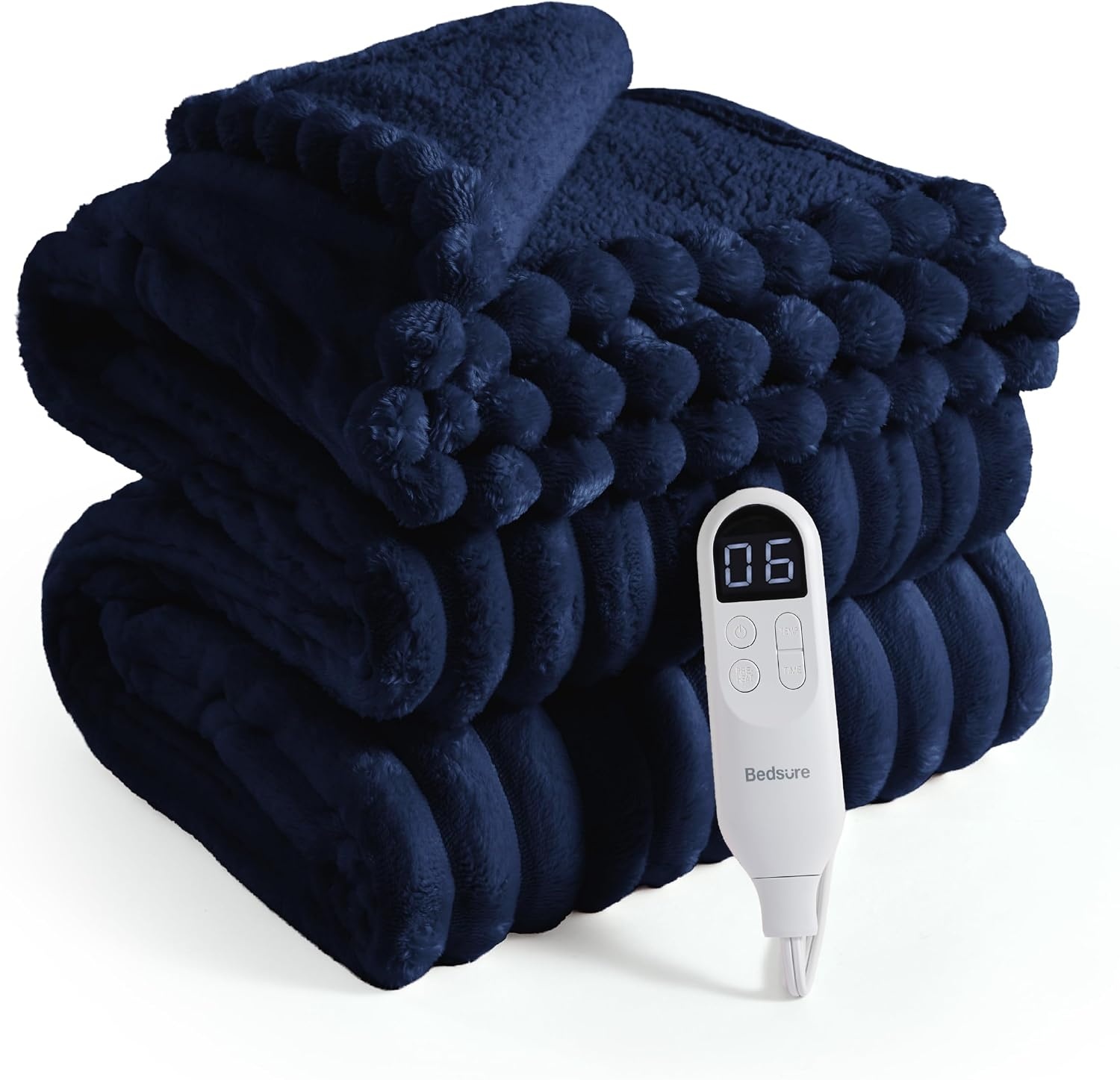 image:imageBedsure Fluffy Bubble Faux Fur Heated Electric Blanket Twin Coconut White07 Navy Blue